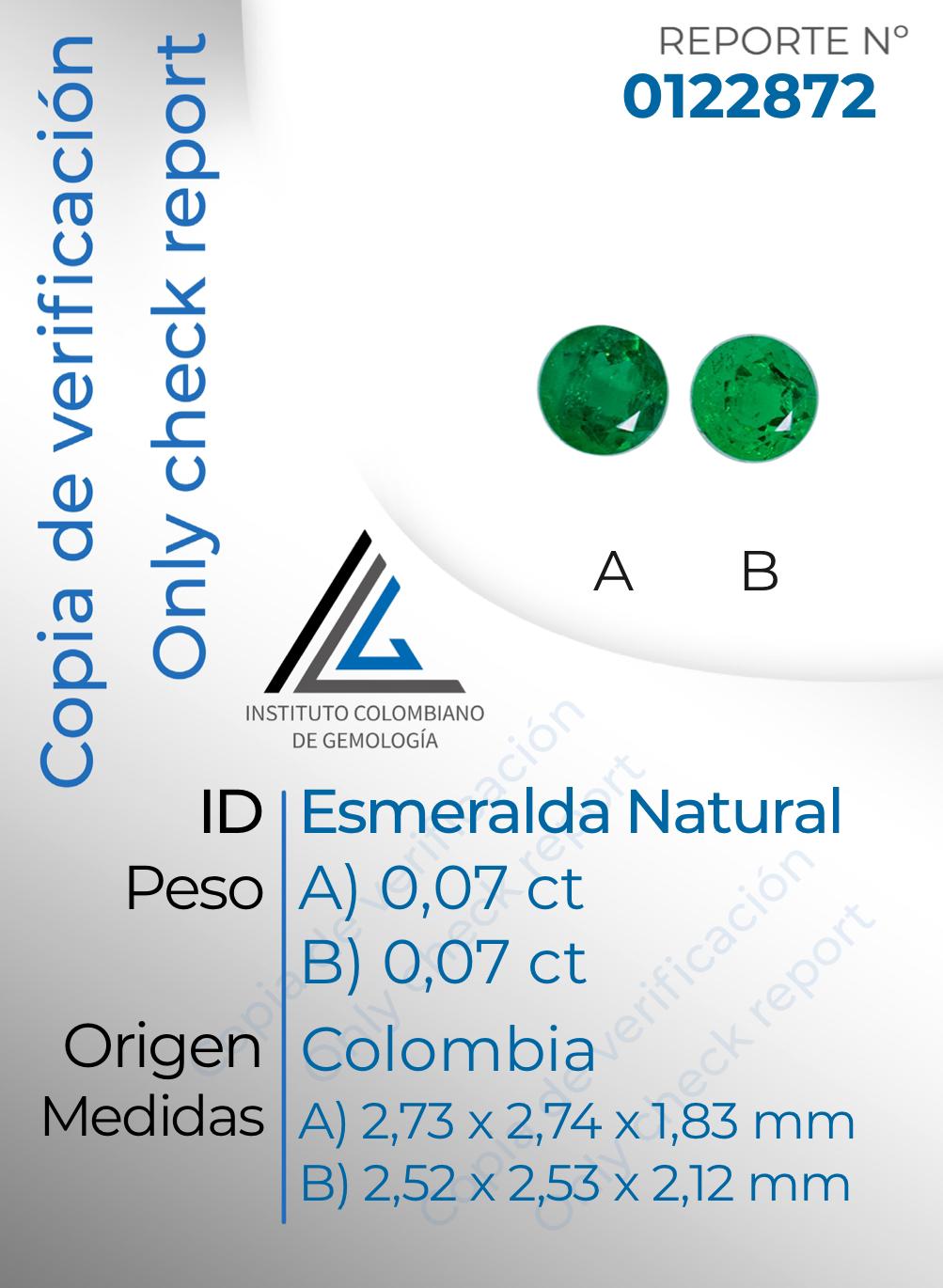 PAREJA ESMERALDA NATURAL TALLA REDONDA 0,14 CT C:2872