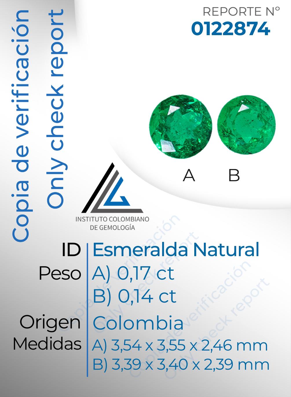PAREJA ESMERALDA NATURAL TALLA REDONDA 0,31 CT C:2874