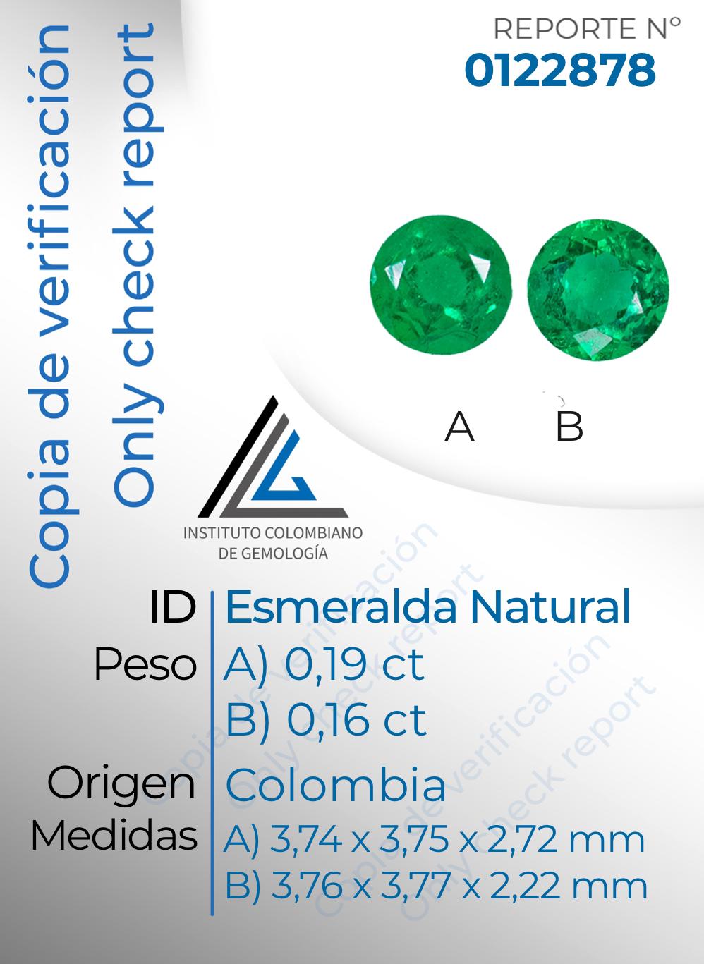 PAREJA ESMERALDA NATURAL TALLA REDONDA 0,35 CT C:2878