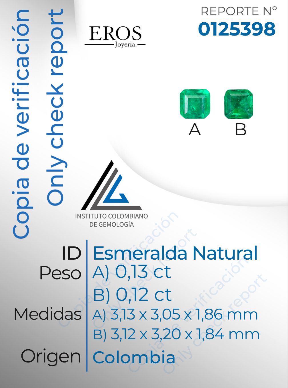 TOPOS ESMERALDA COLOMBIANA 25PTS C:2878